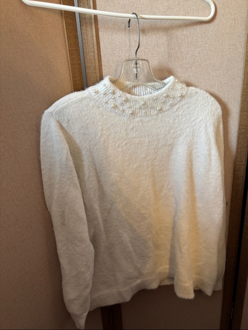 Elle Pearl-Detail Mock Neck Sweater Large